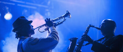Musicians playing in jazz band on stage
